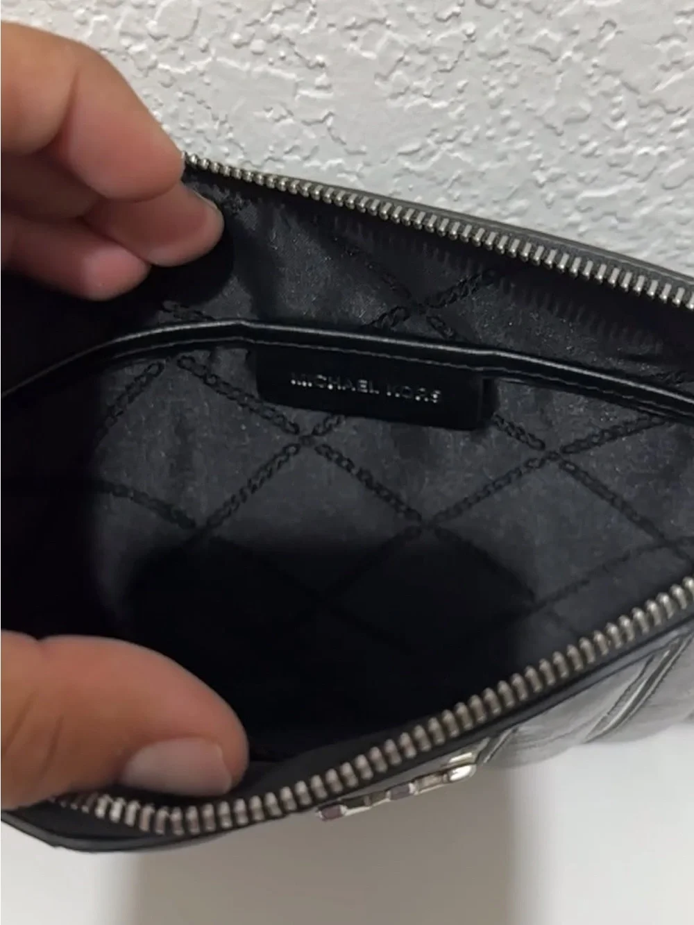 Michael Kors Black Quilted Vertical-Panel Wristlet with MK Logo